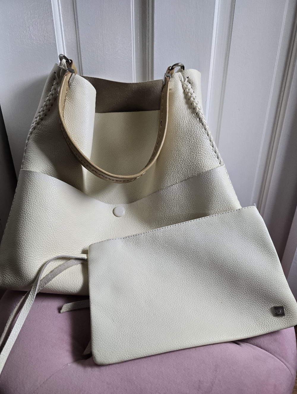 Callista Leather Tote With Zipper Smaller Clutch